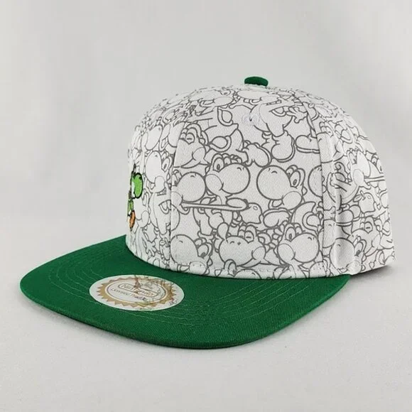 Nintendo Super Mario Yoshi Snapback Adjustable Hat Cap Green White OS Fits Most - Picture 2 of 16